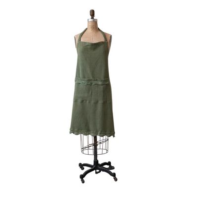 Cotton Waffle Weave Apron with Pockets and Lace