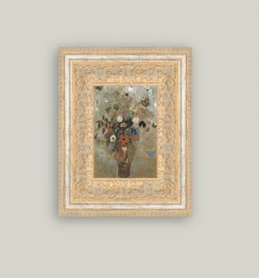 Flower Butterfly Vase Vintage Framed Antique Style Sign 7 x 9”