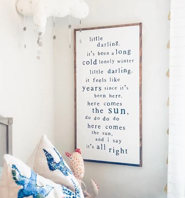 Here Comes the Sun Wood Framed Sign White 12x24