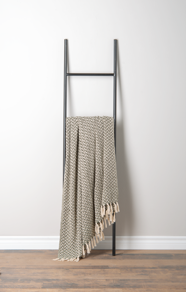 Green &amp; Natural Herringbone Stripe Woven Throw
