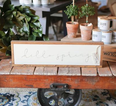 Hello Spring Wood Frame Sign White 9x30