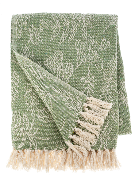 Green / Natural Butterfly Woven Throw 50x60