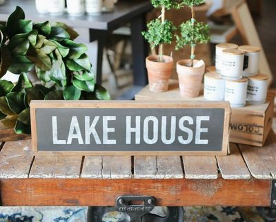 Lake House Wood Frame Sign Black 9x30