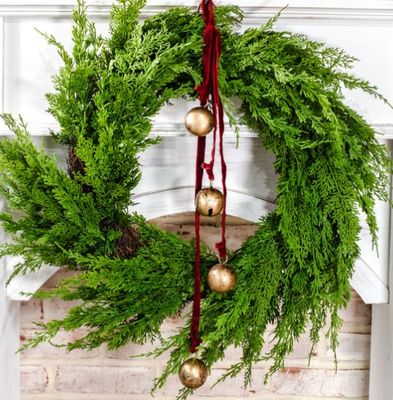 4-Bell Hanger, Burnt Gold Maroon Velvet, 26&quot;