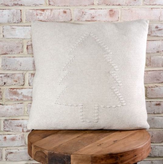 Beige Crochet Tree Pillow 20x20