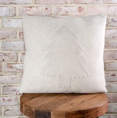 Beige Crochet Tree Pillow 20x20