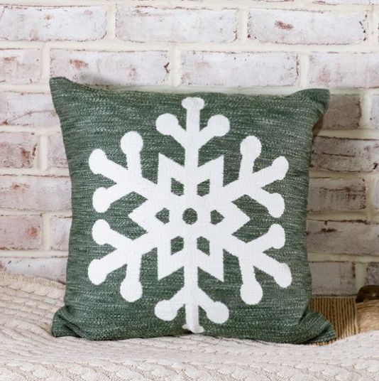 Green Snowflake Pillow 18”