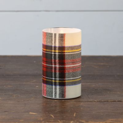 White Tartan 3D Flame Glass Candle 5”