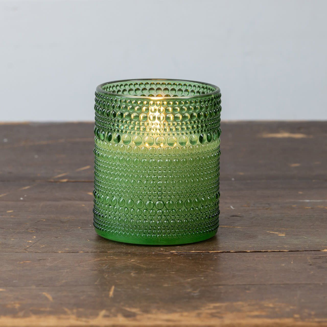 Pine Green Dotted Glass 3D Flame Candle 4”