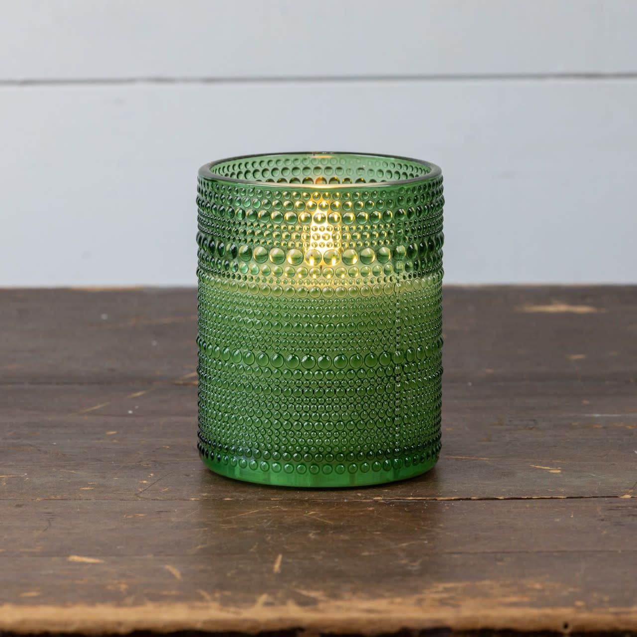 Pine Green Dotted Glass 3D Flame Candle 5”