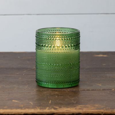 Pine Green Dotted Glass 3D Flame Candle 5”