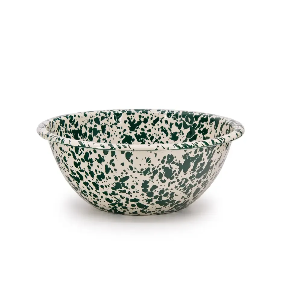 Small Serving Bowl Green &amp; Cream Splatter