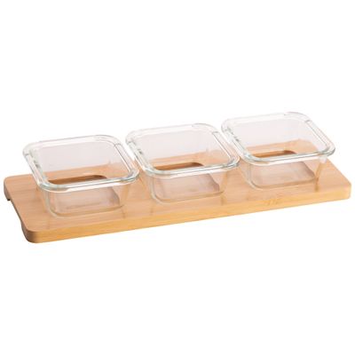 Bamboo Serving Tray with 3 Bowls, 12”