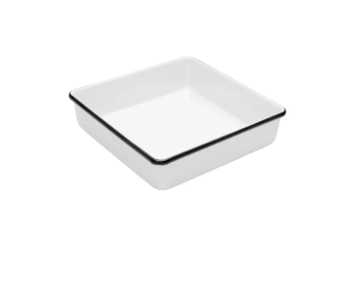 Vintage Enamelware Square Brownie Pan Black Rim 9x9&quot;