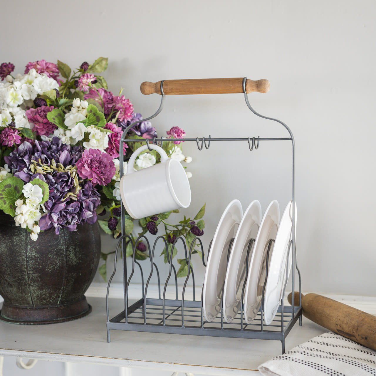 Tabletop Plate &amp; Cup Rack w/Handle