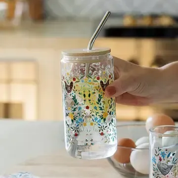 Chickens &amp; Flowers Glass Can