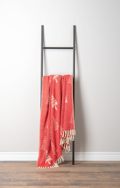 Red &amp; Natural Tree Pattern Woven Throw