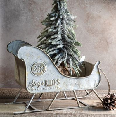 Vintage White Sleigh Rides Sleigh 14”