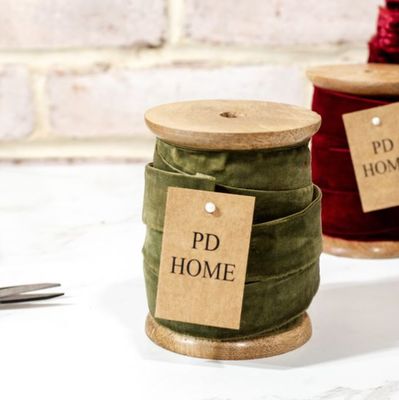 Olive Velvet Ribbon Spool, 25MM x 10 Yds