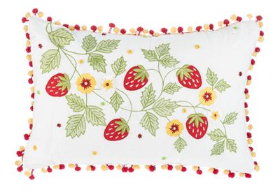 Embroidered Strawberry Vine Pillow 18x12