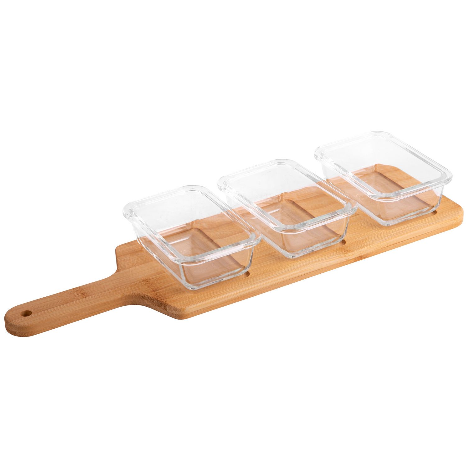 Bamboo Serving Tray with 3 Bowls, 16”