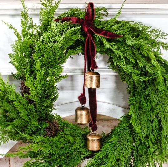 4-Bell Hanger, Burnt Gold Maroon Velvet, 19”