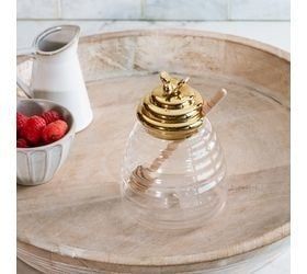 Gold Accent Clear Glass Honey Pot