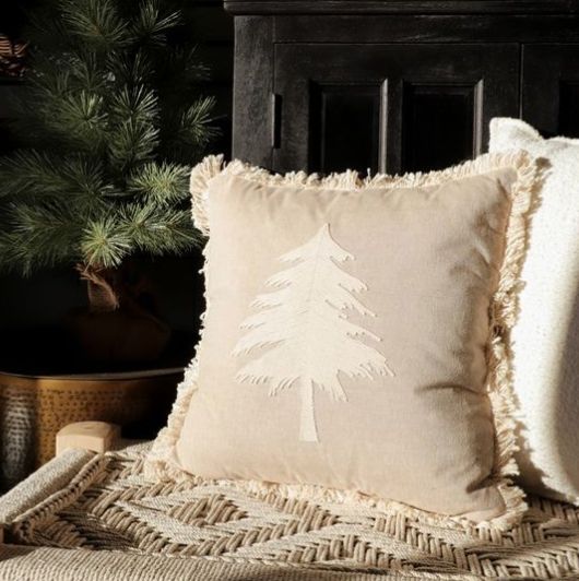 Beige Single Tree Pillow 18x18