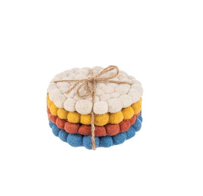 Handmade Felted Wool Bohemian Coaster Set of 4