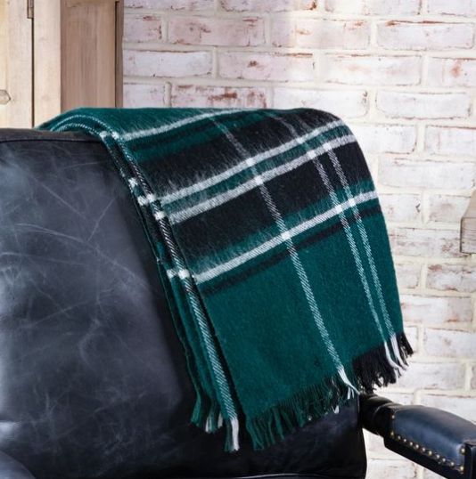 Green Tartan Plaid Fringe Throw 50x60