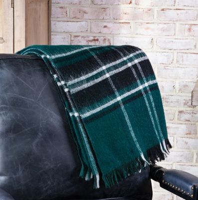 Green Tartan Plaid Fringe Throw 50x60
