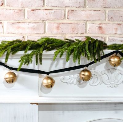 Gold Bell Green Velvet Garland 60”