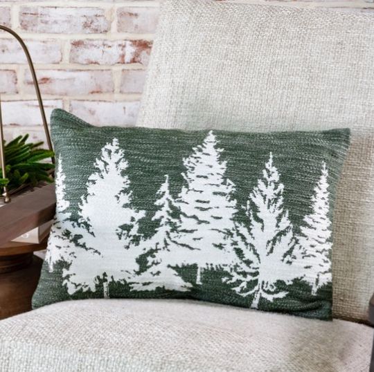 Green &amp; White Tree Pillow 14 x 20