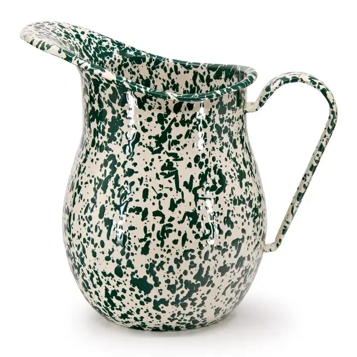Large Pitcher Green &amp; Cream Splatter 3 Qt