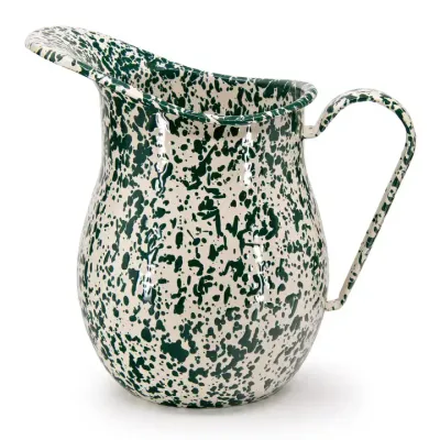 Large Pitcher Green &amp; Cream Splatter 3 Qt