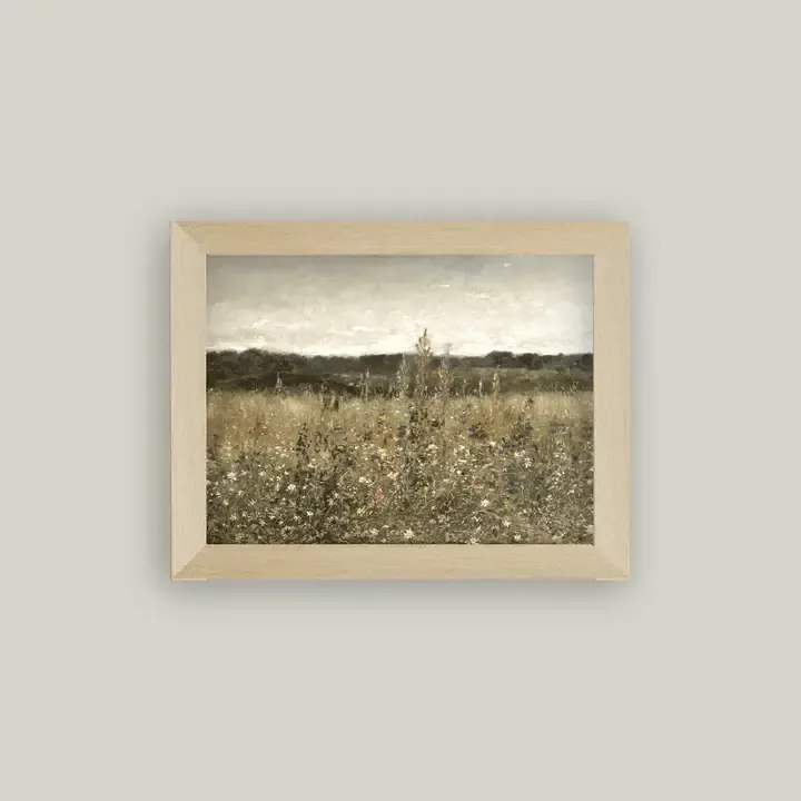 Wildflower Field Framed Antique Art 15x11