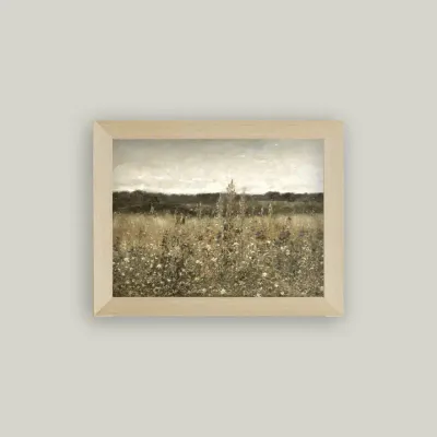 Wildflower Field Framed Antique Art 15x11