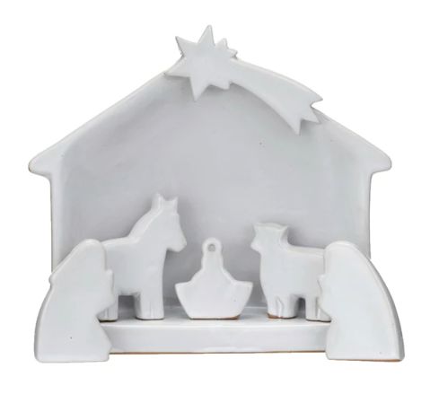 Stoneware Nativity, Reactive Glaze, White, Set of 6