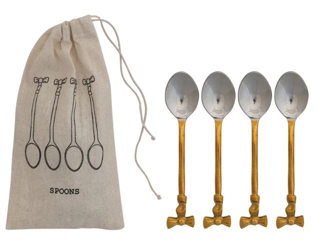 Coffee Spoons with Gold Finish Bow Handles, Set of 4