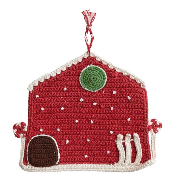 Square Cotton Crocheted House Shaped Pot Holder, 8”