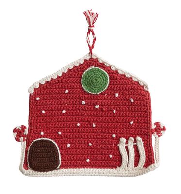 Square Cotton Crocheted House Shaped Pot Holder, 8”