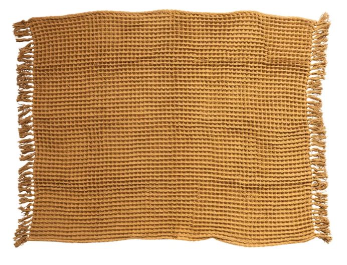 Waffle Weave Throw with Fringe, Tied with Kraft Paper &amp; Tape, 60&quot;L x 50”W