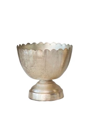 Decorative Metal Footed Bowls with Scalloped Rim-Small