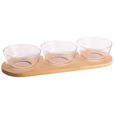 Bamboo Serving Tray with 3 Bowls, 14”