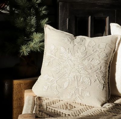 Beige Snowflake Pillow 20x20