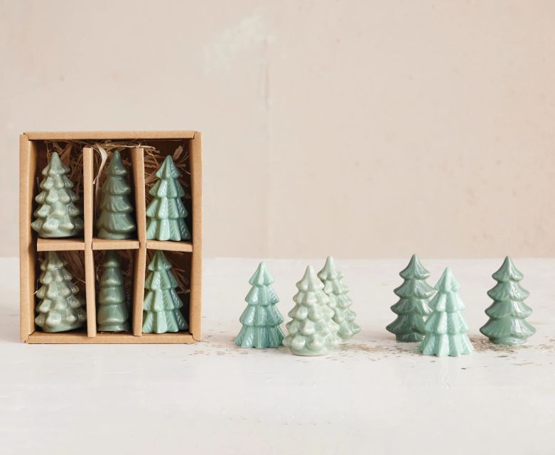 Stoneware Trees, Green, Boxed Set of 6, 2-1/2”H
