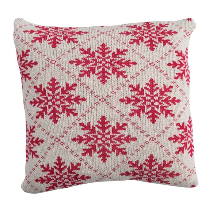 Cotton Knit Pillow with Snowflake Pattern, 20” x 20”