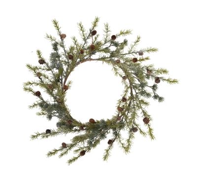 Faux Wreath with Pinecones, Frost Finish, 23-1/2”