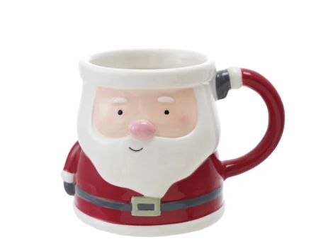Hand-Painted Ceramic Santa Shaped Mug, 4&quot; Round x 4&quot;H 12 oz.