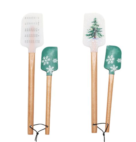 Measurement Conversions Silicone &amp; Wood Spatulas-Holiday Pattern